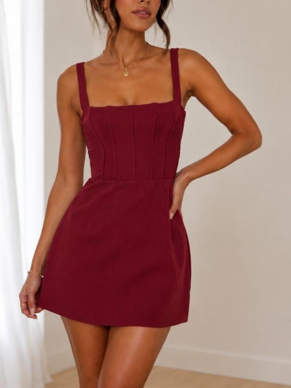 Oh Polly Mini Corset dress in Wine/  Burgundy - Size 6